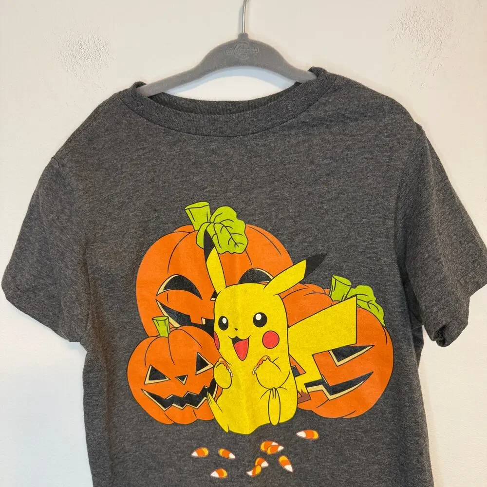 Pokémon Kids Boys Halloween Pikachu Pumpkin T Shirt In Gray Size XS